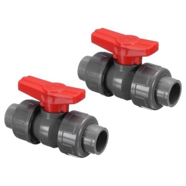 Imagem de PATIKIL Válvula esférica de união dupla ID de 20 mm, pacote com 2 interruptores de válvula de desligamento tipo soquete de PVC para controle de fluxo de água, cinza e vermelho