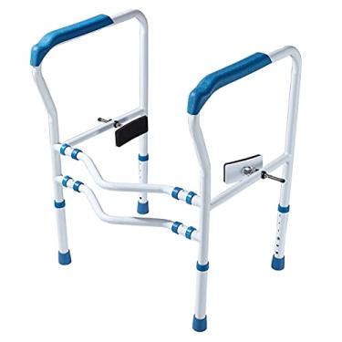 Imagem de Molduras de banheiro de corrimão para idosos, cadeira de vaso sanitário para idosos com deficiência altura ajustável para banheiro estrutura de assistência antiderrapante barras de apoio para banheiro