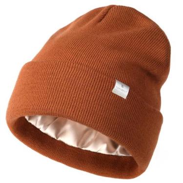 Imagem de Gorro YANIBEST Knit Acrílico com forro de seda laranja