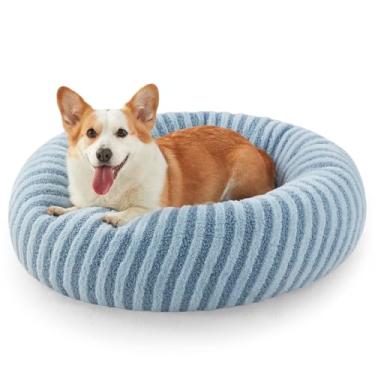 Imagem de MIXJOY Camas calmantes para cães de tamanho grande – Cama de cachorro grande de donut lavável com capa de zíper removível, cama redonda de pelúcia sintética para animais de estimação com fundo