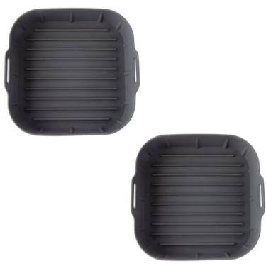 Imagem de Kit 2 Forma de Silicone Air Fryer Grande 20cm Assadeira Fritadeira Quadrada, Forma Cesta Reutilizável de Fritadeira(KIT2-CINZA)