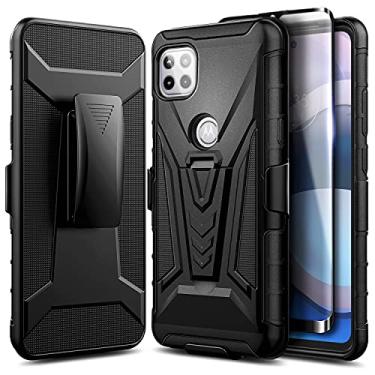 Imagem de NZND Capa projetada para Motorola One 5G Ace (One 5G UW Ace) com protetor de tela de vidro temperado, [teste de queda de grau mil-20 m], clipe de cinto, suporte, capa protetora resistente, preta