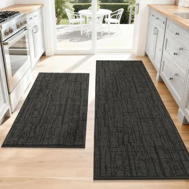 Imagem de COSY HOMEER - Tapetes de cozinha antiderrapantes laváveis 61 cm x 91 cm + 61 cm x 152 cm tapetes de cozinha macios absorventes para piso de poliéster conjunto de 2 tapetes de pé para pia, corredor