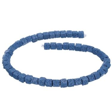 Imagem de Generic Contas de pedra vulcânica azul safira para fabricação de joias 8 mm difusor de óleo essencial contas de pedra, quadradas, 47 peças