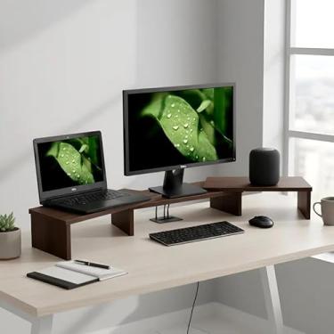 Imagem de Suporte de Mesa Base Elevada Ajustável 3 Monitores Gamer Notebook Madeira Versati