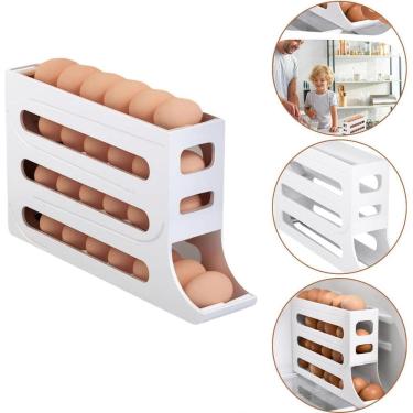 Imagem de Porta Ovos 4 Andares Organizador De Geladeira Rolante Branco