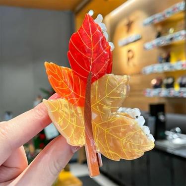 Imagem de 1 grampo de cabelo elegante de folha de bordo de cristal estilo simples acessórios de cabelo femininos adequados para presentes de volta e férias