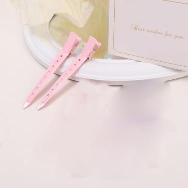 Imagem de 2 peças de grampos de cabelo metal bico de pato crocodilo ondulado grampos de cabelo barbearia posicionamento de grampo de cabelo mulheres meninas acessórios, rosa