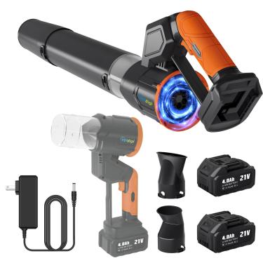 Imagem de Soprador de folhas sem fio rotativo de 180°, soprador de folhas sem fio com 2 pilhas e carregador de 4,0 Ah, sopradores de folhas portáteis com modo de 4 velocidades, sopradores elétricos de folhas