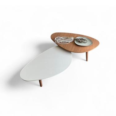 Imagem de Kit 2 Mesas De Centro Orgânicas Pés Palito Em Madeira Cor Branco E Mel