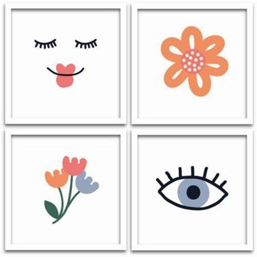 Imagem de Conjunto Quadros Decorativos 4 peças 20x20 Flores e Sorriso