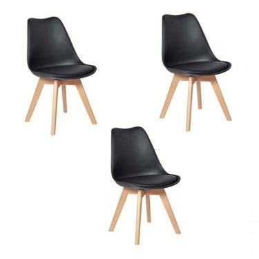 Imagem de Kit 3 Cadeiras Leda Eames Saarinen Wood Com Almofada Preta