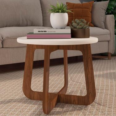 Imagem de Mesa Centro Redonda 65cm Para Sala Mdf Rexxar Cedro/off A09 - Mpozenato