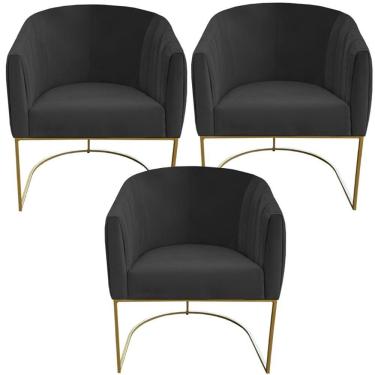 Imagem de Kit 03 Poltrona Julia Com Base De Ferro Sala De Estar Escritório Recepção Clinica Suede Grafite D'classe Decor