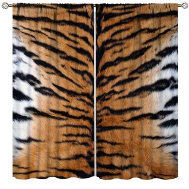 Imagem de Cortinas com estampa de pele de tigre, estampa de pele de tigre de animal selvagem africano, decoração de casa, drapeada para quarto, sala de estar, cozinha, janela, tratamento de 2 painéis, conjunto