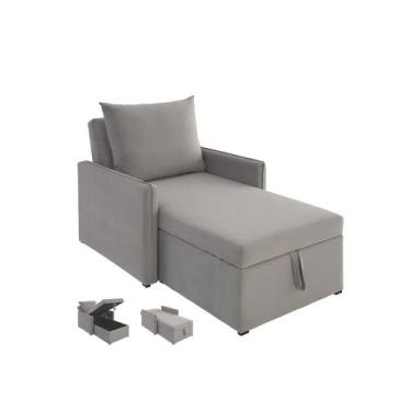 Imagem de Sofá 3 em 1 Chaise, Cama e Baú Neve Estofama, Bege