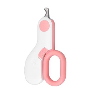 Imagem de Mini Cortador de Unha Pet com Lanterna LED, Alicate Profissional em Aço Inox e Plástico, Rosa e Branco, 10,5 x 6,4 cm, para Cães e Gatos, Bateria CR2032