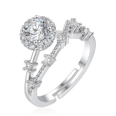 Imagem de Tobestu Anel de halo torcido banhado a platina - design de haste dividida joia brilhante para coquetel YA6211, Adjustable, Pedra, Zircônia cúbica