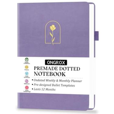 Imagem de Caderno estilo Bullet pré-fabricado com agenda semanal e mensal sem data, diário pontilhado com estênceis de planejador de bala pré-fabricados, diário de grade de pontos com rastreador de hábitos e