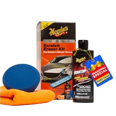 Imagem de Meguiar's Kit de borracha de arranhões Quik, kit de limpeza automotiva para reparo de arranhões de pintura de carro, almofada de espuma, acessório de broca, toalha de microfibra e removedor de