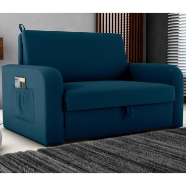 Imagem de Sofá Cama Com Baú 2 Lugares Raheny Veludo Maserati Azul