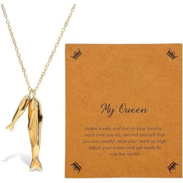 Imagem de Warmhope Colar feminino com pingente de peixe com tema oceano, uma peça encantadora de elos inspirada no mar, presentes ideais para o verão e uso casual, Universal size, Latão, Sem Pedra Preciosa