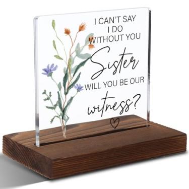 Imagem de Placa acrílica para pedido de testemunha de casamento, presente sincero para irmã como testemunha, presente significativo para irmãos em núpcias, decoração de casamento em aquarela floral, placa de