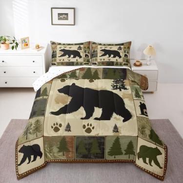 Imagem de jejeloiu Conjunto de edredom infantil com urso, tamanho Queen, animais selvagens, rústica, para decoração de quarto de crianças, meninos, meninas, microfibra, ultramacia e respirável