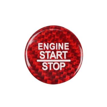 Imagem de BLAKAYA Compatível com adesivo de botão de parada de partida do motor em fibra de carbono, acabamento interno de botão para Dodge Charger Durango Challenger SRT Jeep Grand Cherokee (vermelho)
