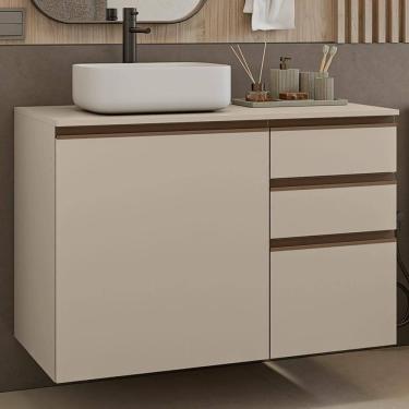 Imagem de Gabinete Suspenso para Banheiro 100cm 1 Porta 3 Gavetas Crema Nice Madesa 03