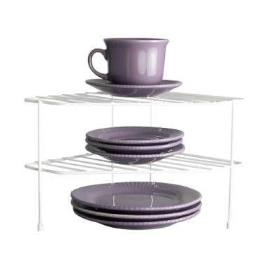 Imagem de Prateleiras Divisora de Prato Organizador de Armário Cozinha Vários Modelos Resistente em Aço Preto Branco Quadrado, de Canto Duplo p/Armários, Duplo Fiver (Branco, Cantoneira)