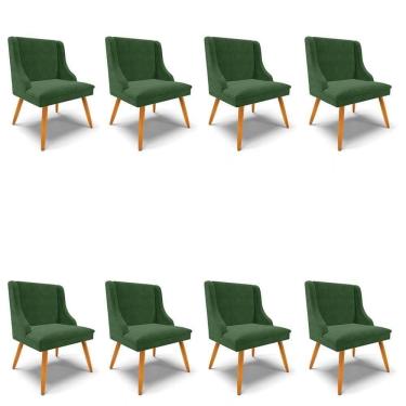 Imagem de Kit 8 Cadeiras Estofadas Para Sala De Jantar Pés Palito Lia Suede Verde - Ibiza