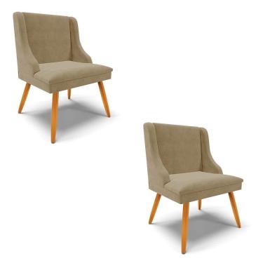 Imagem de Kit 2 Cadeiras Estofadas Para Sala De Jantar Pés Palito Lia Suede Marrom Rt - Ibiza