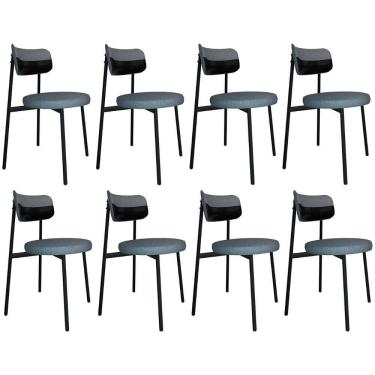Imagem de Cadeira De Jantar Estofada Kit 8 Nyka M25 Linho Cinza/preto - Mpozenato