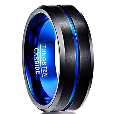 Imagem de NUNCAD Anel de tungstênio para homens e mulheres, 4/6/8/10 mm de largura, multicolorido disponível, bordas chanfradas, gravadas, I Love You, tamanho 4 a 17, 16.5, Carboneto de tungstênio, Sem pedra