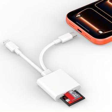 Imagem de [Certificado Apple MFi] Leitor de cartão SD para iPhone 17 16 15 14 13 12 11 XS XR, USB C e Lightning Dual Port SD e TF Card Trail Camera Viewer Adaptador de cartão SD portátil leitor de cartão micro