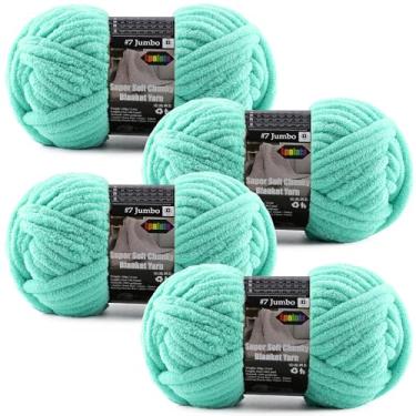 Imagem de Fio grosso para cobertores de crochê, pacote com 4 fios jumbo de chenille, peso total de 400 g, 152,8 metros, fio macio super volumoso, fácil de usar para projetos de tricô e crochê, água, 4 novelos