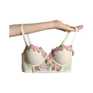Imagem de Conjunto De Sutiã E Calcinha Vintage Bordado Floral Creme Para Mulhere