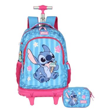 Imagem de Kit Lilo Stitch Mochila 2Em1 Rodas Costas + Estojo Box Luxo