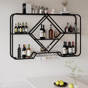 Imagem de Prateleiras de vinho montadas na parede, suporte de taça de vinho, garrafa de vinho de metal moderna, suporte de exibição de ferro decorativo, prateleiras de armazenamento, prateleiras flutuantes de