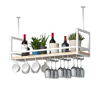 Imagem de APUM Prateleira de teto prateleira de vinho suspensa prateleira de teto, suporte de plantas de teto branco, suporte de garrafa de vinho montado na parede, para sala de estar/cozinha