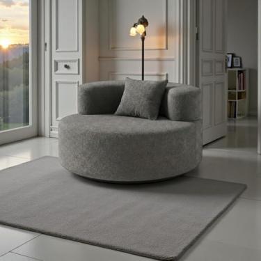 Imagem de Genérico, Poltrona Pávia Redonda Bouclé Luxo Tecnologia Pluff Prensada Design Sofisticado (cinza)