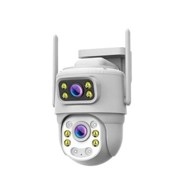 Imagem de Câmera de Segurança Lente Dupla, 3MP, Visão Noturna, Áudio Bidirecional, Sensor de Movimento, Branco, 19x12cm, WiFi 2.4GHz, 128GB