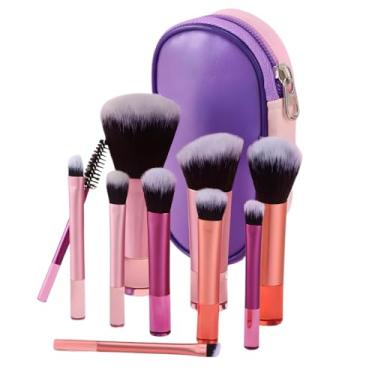 Imagem de Kit 10 Pincéis de Maquiagem com Estojo Cerdas Sintéticas Macias, Portátil e Completo para Base, Pó, Blush, Corretivo e Sombras – Travel Size Ideal para Presente, Uso Diário e Adolescentes, Necessaire de viagem (Roxo)