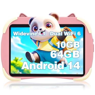 Imagem de Tablet Android 14 atualizado 2025, tablets infantis de 10 polegadas, CPU octa-core, tablets expansíveis de 10 GB + 64 GB + 1 TB para crianças com espaço infantil, controle parental, bateria grande de
