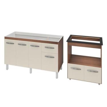 Imagem de Armário Gabinete pia de 140 cm Camile com Balcão Cooktop 5 Bocas e For