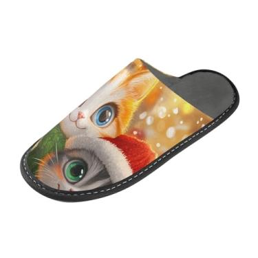 Imagem de ODAWA Pantufa feminina outono cachorro casa floresta chinelos masculinos inverno casa sapatos internos e externos, Luzes de árvore de Natal para gatos, 10.5-11