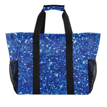 Imagem de ODAWA Bolsa de praia de lona à prova d'água gradiente de ágata azul para esportes e piscina, bolsa de verão com bolsos para viagens