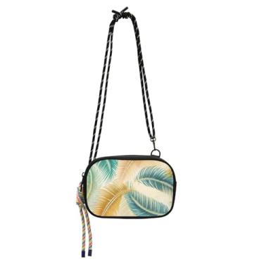 Imagem de ODAWA Bolsa tiracolo masculina Palm Leaves para telefone com alça ajustável, bolsa transversal pequena feminina, Folhas de Palme, One Size