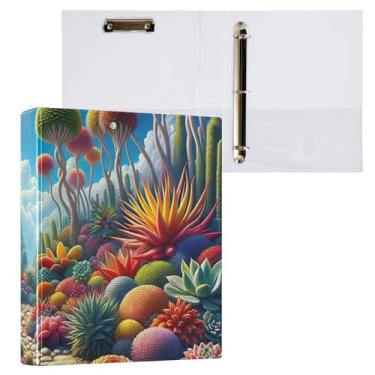 Imagem de Pasta de arquivo colorida para fichário de suculentas com três anéis para material escolar e de escritório, pacote com 2